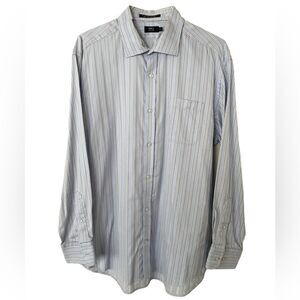 LINCS David Chu Blue White Stripe 100% Egyptian Cotton Dress Shirt Mens Size XL